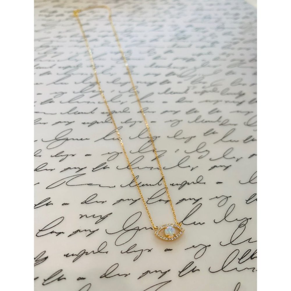 14k Gold Evil Eye CZ Opal Necklace